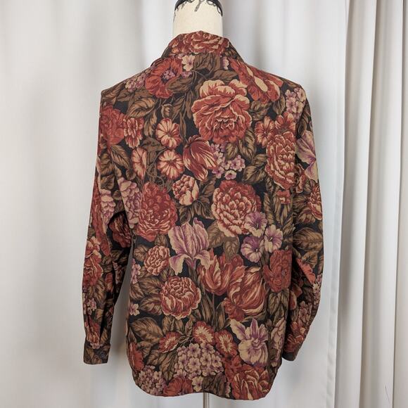 90s Vintage Fall Floral Top Shaket by Bon Worth Brown Black and Tan Size M - Picture 12 of 14